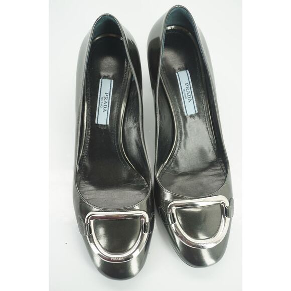 Prada Grey Patent D Ring Buckle High Heels Pumps - Picture 6 of 10